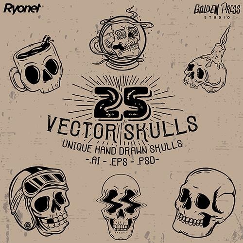Vector Skull Pack - 25 Skull T-Shirt Designs by Golden Press Studio (Download Only) | Screenprinting.com