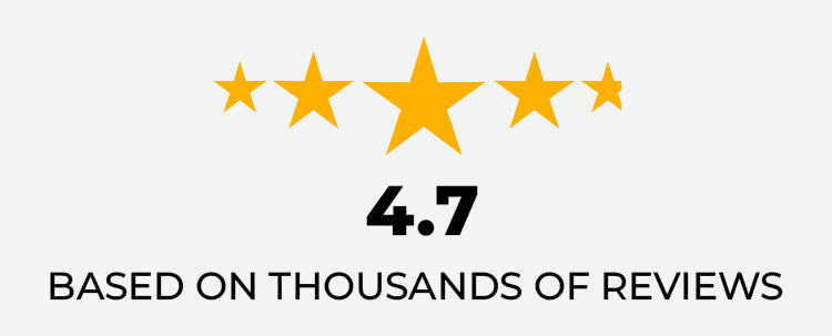 Image of 4.7 stars with text saying "4.7 Based on thousands of reviews"