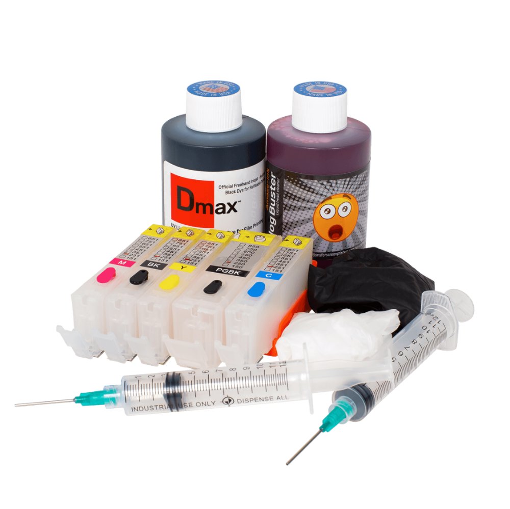 Blackmax (Dmax) All Black Dye Refillable Ink Cartridge Kit for