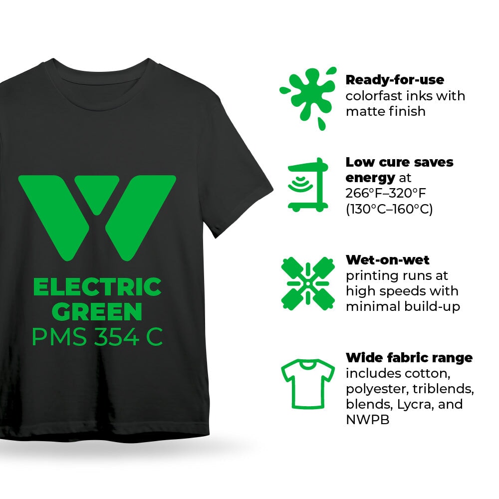 Wilflex Epic Rio RFU Electric Green Plastisol Ink | Screenprinting.com